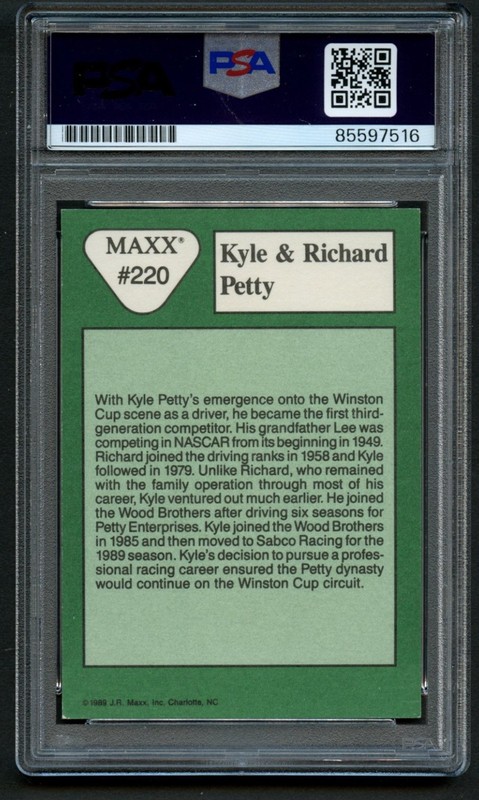 Richard & Kyle Petty #220 signed autograph 1989 MAXX NASCAR Card PSA Slabbed view 2