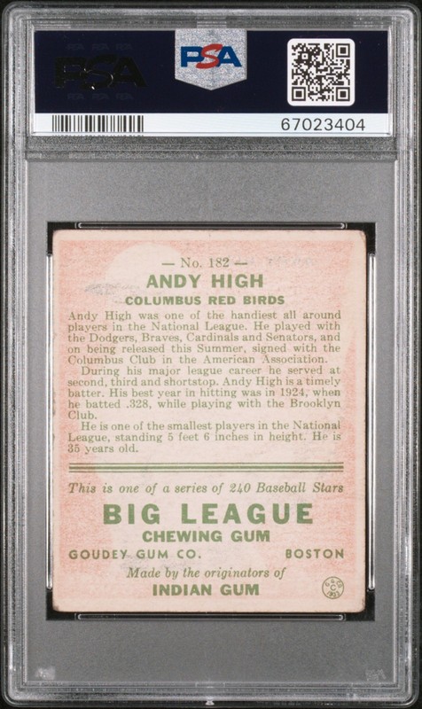 1933 GOUDEY #182 ANDY HIGH PSA GOOD 2(MK) view 2