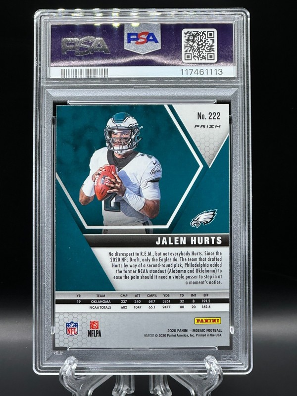 Jalen Hurts 2020 Panini Mosaic Rookie Red Mosaic Prizm #222 RC PSA 10 Gem Mint view 2