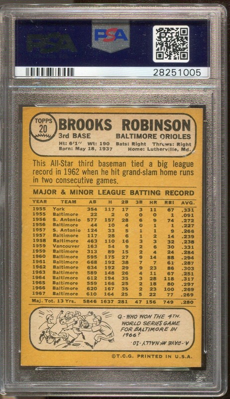 1968 Topps #20 Brooks Robinson PSA 4 Baltimore Orioles HOF Vintage Baseball view 2