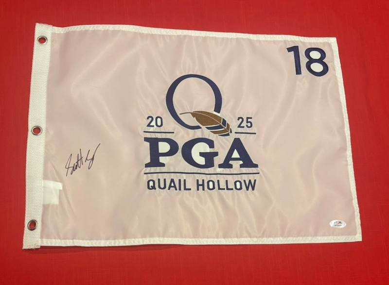 Scottie Scheffler Golf Autographed Signed 2025 PGA QUAIL HOLLOW Pin Flag PSA