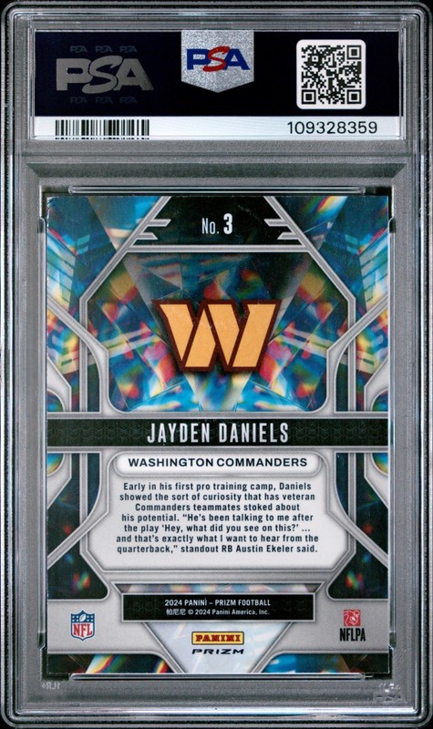 2024 PANINI PRIZM #3 JAYDEN DANIELS PRIZMATIC-GREEN PRIZM PSA EX 5 view 2