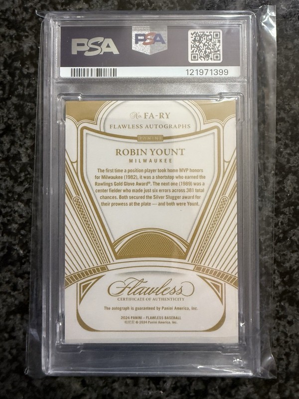 2024 Panini Flawless Baseball Robin Yount Flawless Auto #/15 Brewers HOF PSA 10 view 2