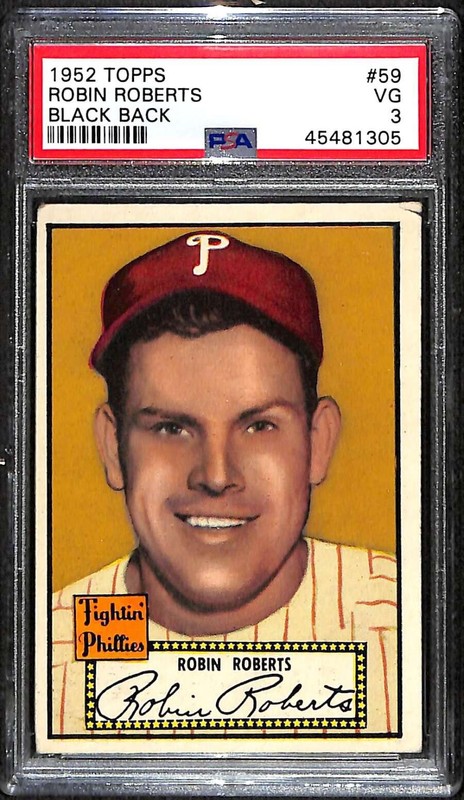 1952 Topps #59 Robin Roberts HOF PSA 3 VG Black Back C100615