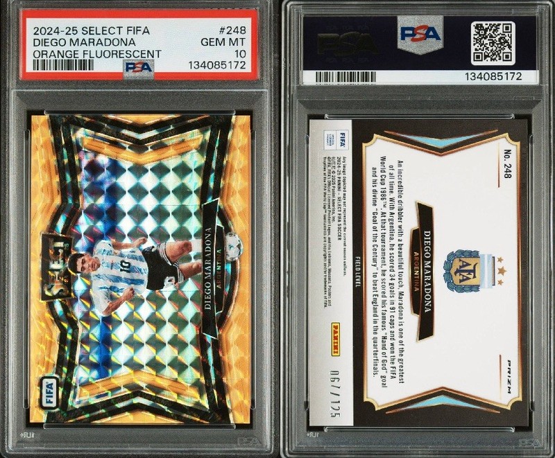 2024 Panini Select FIFA Diego Maradona Orange Fluorescent /125 view 2