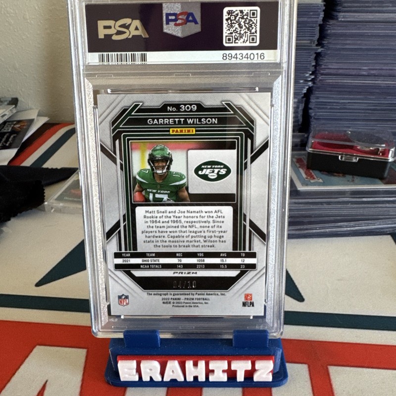 2022 Prizm GOLD Auto Garrett Wilson /10 PSA 8 NM-MT Rookie RC True Gold 309 Jets view 2