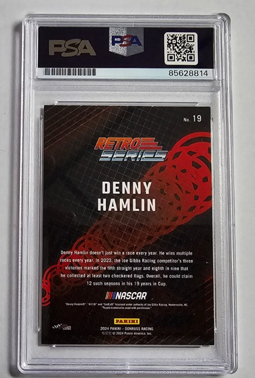 Denny Hamlin Signed 2024 Panini Donruss Racing Retro Card PSA Auto Autographed view 2