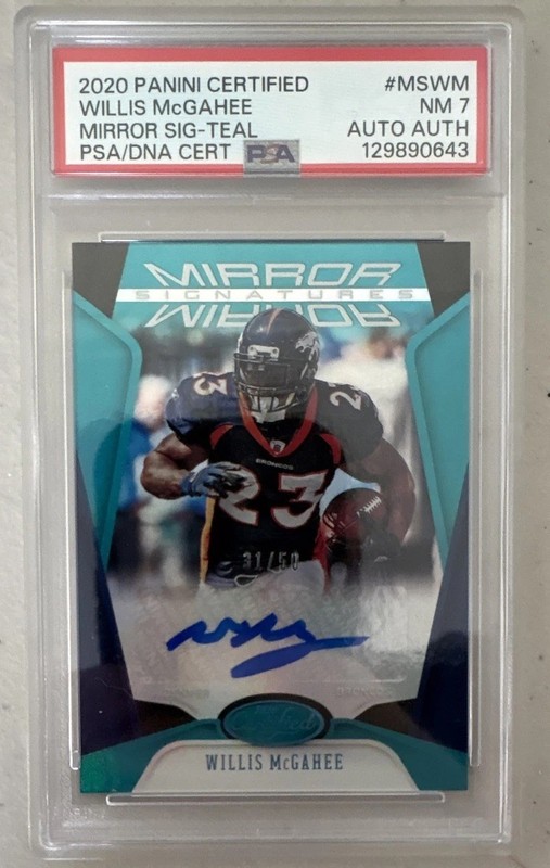 2020 Panini PSA 7 - Mirror Signatures Willis McGahee #MS-WM Mirror Teal /50