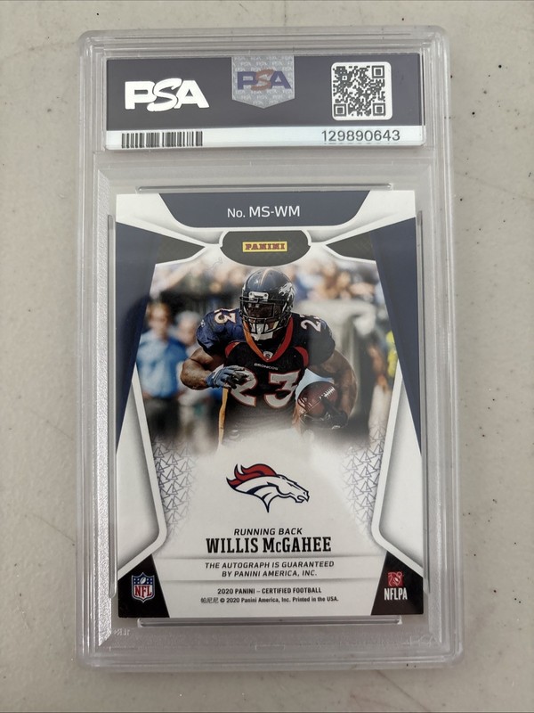 2020 Panini PSA 7 - Mirror Signatures Willis McGahee #MS-WM Mirror Teal /50 view 2