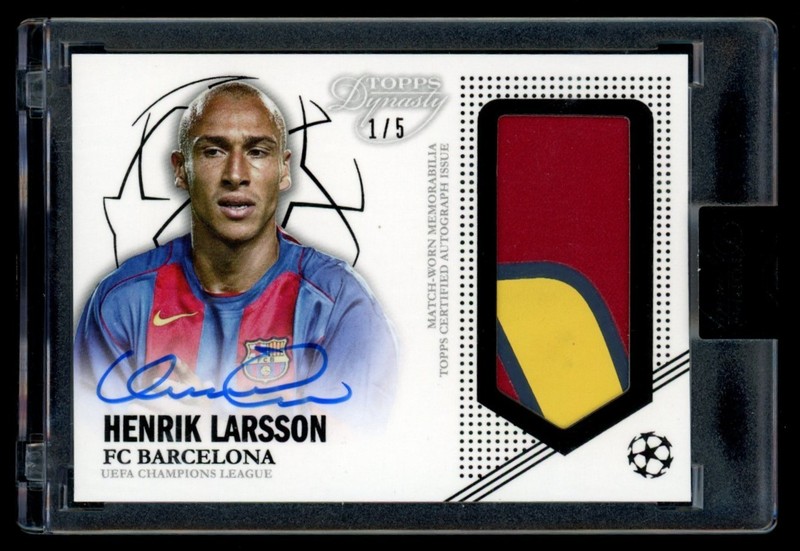 2022-23 Topps Dynasty Soccer Henrik Larsson Patch On Card Auto /5 Barcelona