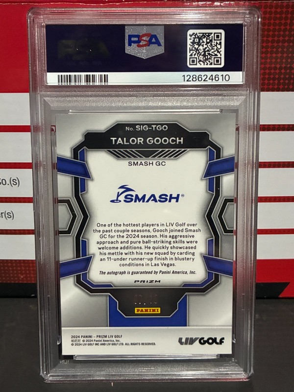 Talor Gooch 2024 Panini Prizm LIV Golf Gold Rookie Auto #/10 SMASH RC SSP PSA 9 view 2