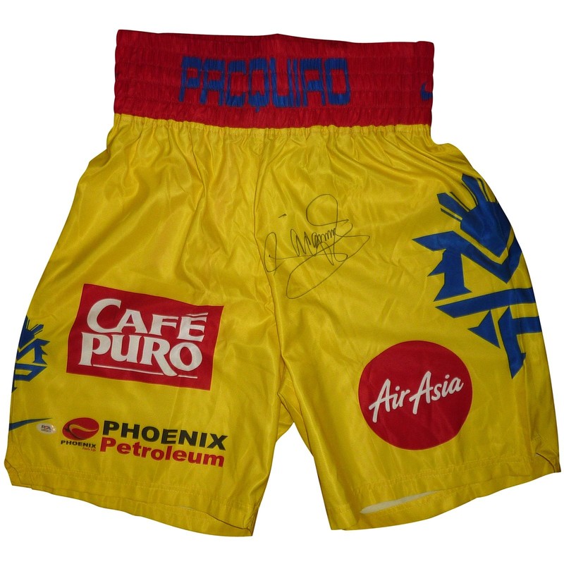 Manny Pacquiao Autographed Philippines (Yellow) Team Pacquiao Boxing Trunks - PS