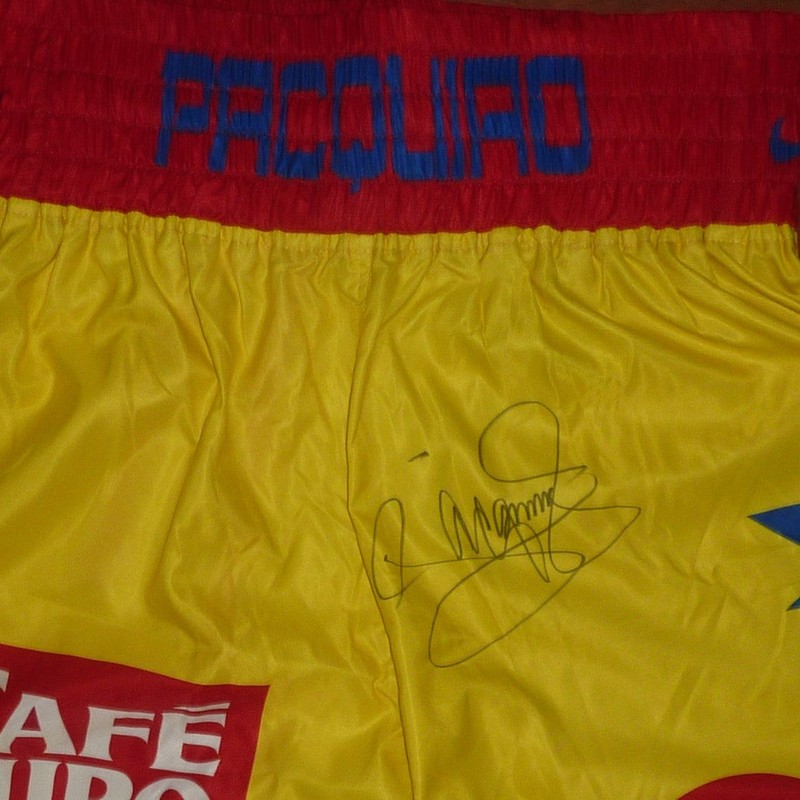 Manny Pacquiao Autographed Philippines (Yellow) Team Pacquiao Boxing Trunks - PS view 2
