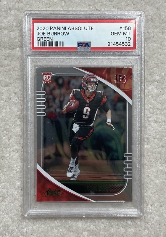 Joe Burrow Rookie Card 2020 Panini Absolute Green PSA 10 #158 Cinci Bengals Rc