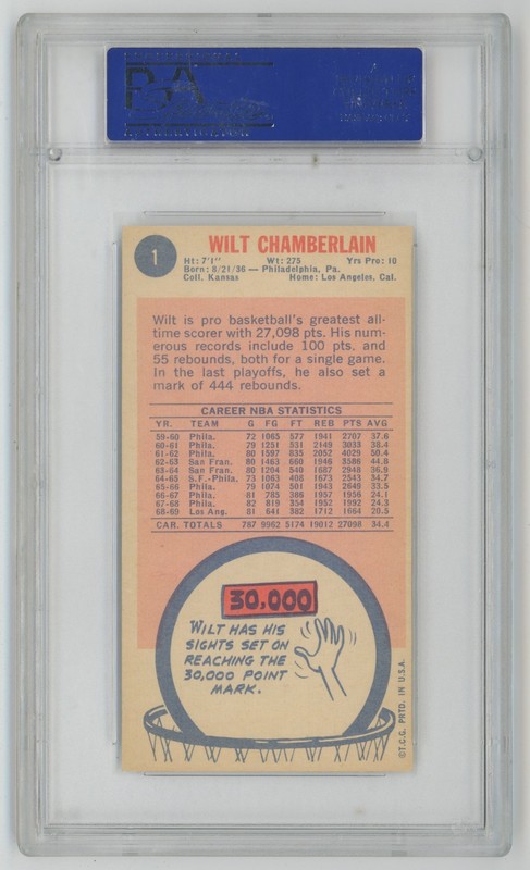 1969 Topps 1 Wilt Chamberlain PSA 6 712061 view 2