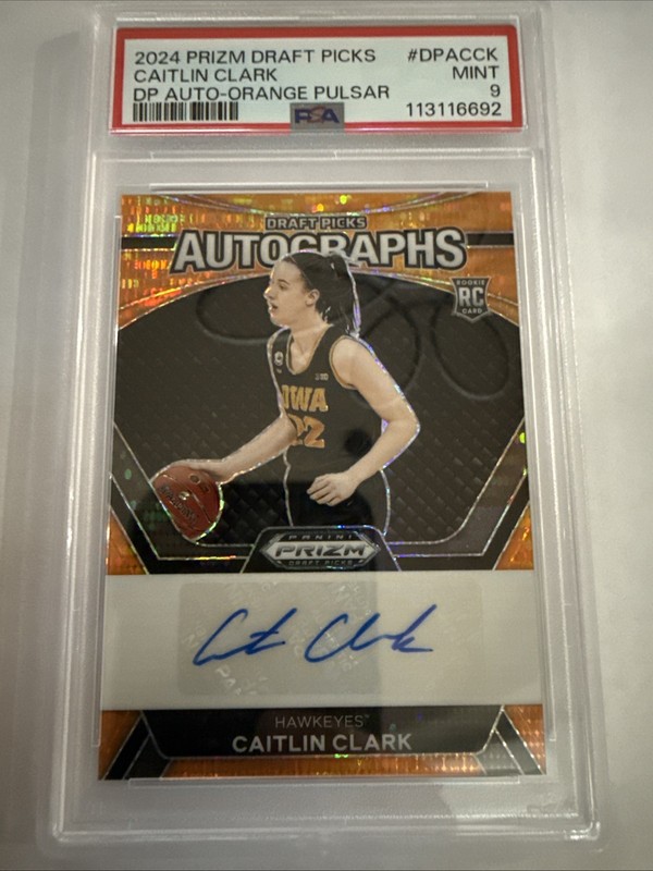 Caitlin Clark 2024 Panini Prizm Draft Picks Orange Pulsar Auto Rc #/49 PSA 9 MT