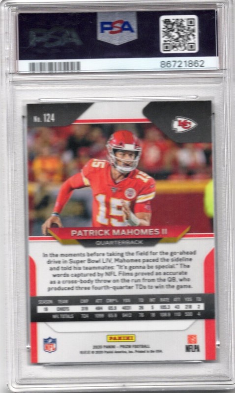 Patrick Mahomes II 2020 Panini Prizm BASE #124 PSA MINT 9 view 2