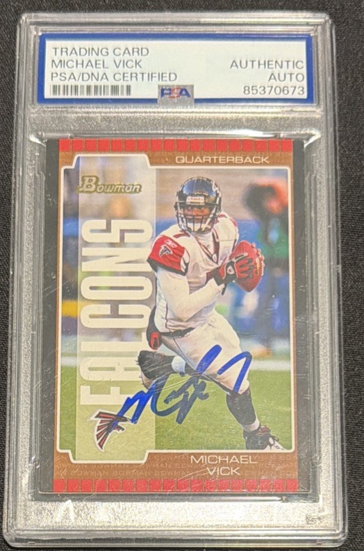 Michael Vick Signed 2005 Bowman #7 PSA/DNA view 1