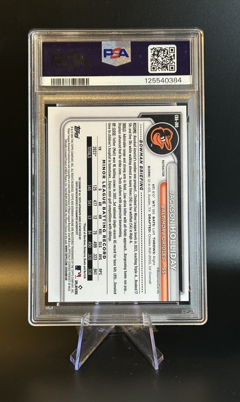 2024 Bowman Chrome Jackson Holliday Refractor Rookie Auto /499 CRA-JHO PSA 10 view 2