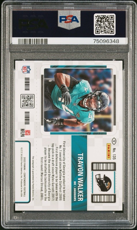 2022 Contenders Travon Walker RC #135 Champ. Ticket Var. Auto /25 Jaguars PSA 9* view 2