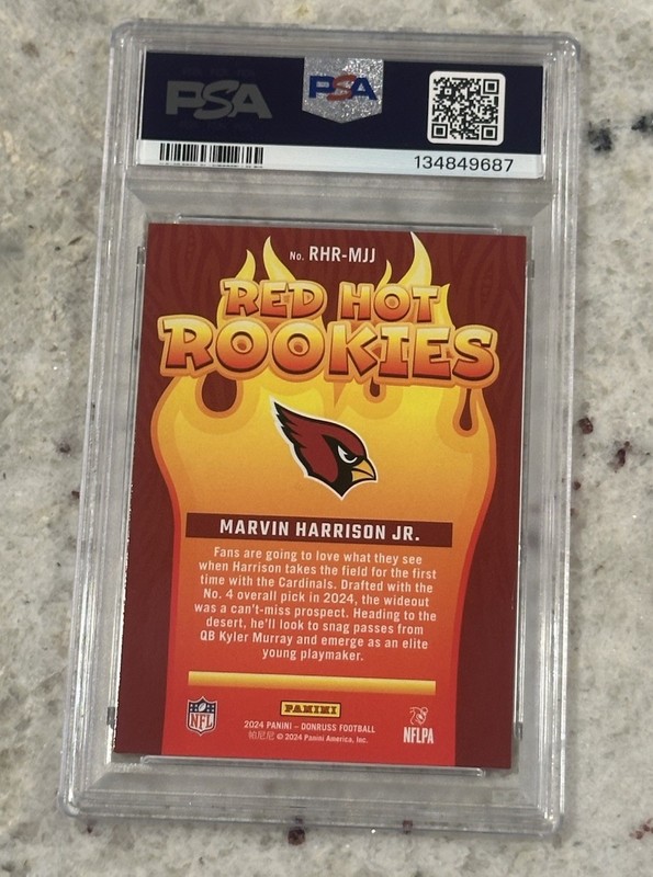 2024 PANINI DONRUSS RED HOT ROOKIES #RHRMJJ MARVIN HARRISON JR. PSA 9 view 2