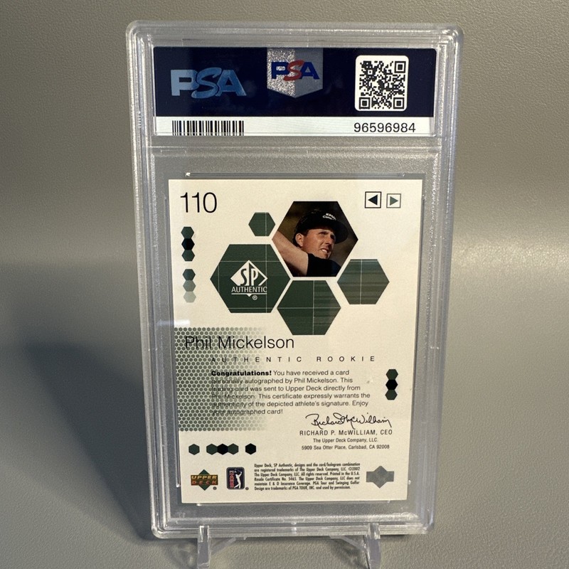 2002 SP Authentic - Phil Mickelson - Rookie RC - Autograph - Auto - PSA 9 - /799 view 2