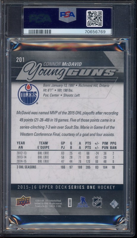 2015-16 Upper Deck Young Guns Jumbo #201 Connor McDavid RC Rookie PSA 10 view 2
