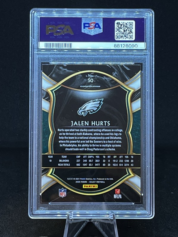 2020 Panini Select - Concourse Jalen Hurts #50 (RC) PSA 10 (scratch on case) view 2