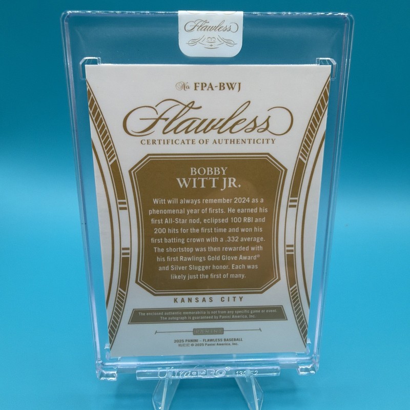 Bobby Witt JR Panini Flawless 2025 1/5 Auto/Mem view 2