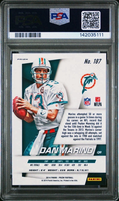 2014 Panini Prizm Dan Marino Red Prizm #187 PSA 10 Dolphins view 2