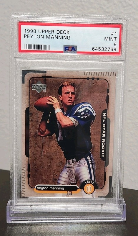 1998 Upper Deck Peyton Manning Rookie Card #1 PSA 9 HOF RC Star Rookie view 2