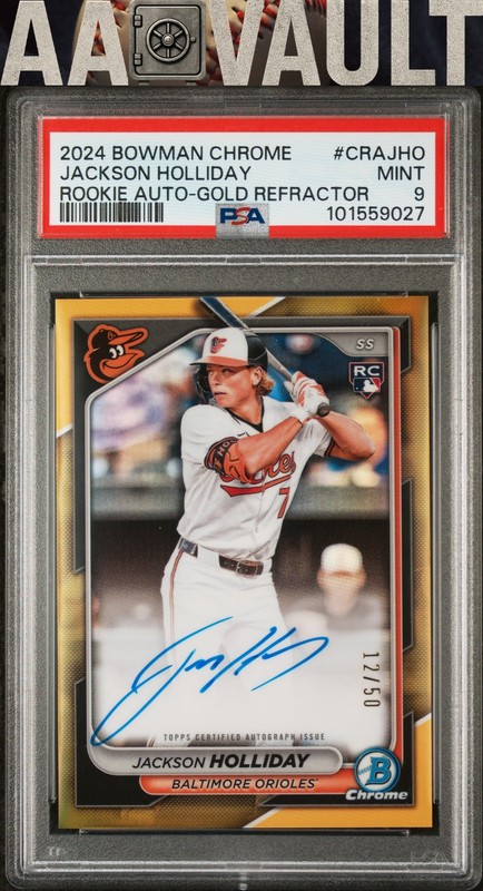 2024 Bowman Chrome Jackson Holliday Rookie Autographs Gold Refractors /50 PSA 9