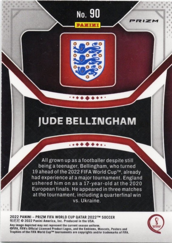 Jude Bellingham 2022 Panini Prizm World Cup Qatar Green Wave Prizm #90 view 2