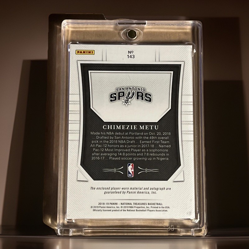 2018-19 National Treasures Chimezie Metu Gold RPA ROOKIE PATCH AUTO /10 SPURS RC view 2