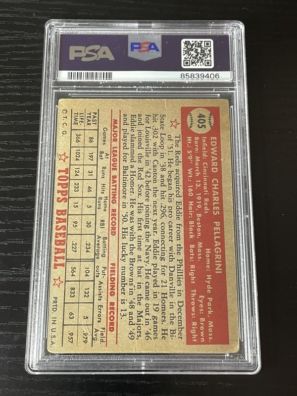 1952 Topps Baseball #405 Eddie Pellagrini PSA 2.5 GOOD+ view 2