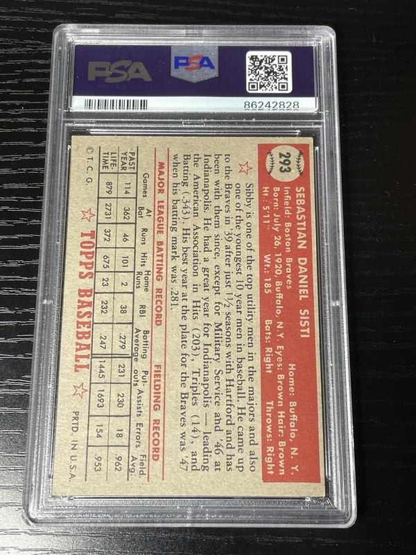 1952 Topps Baseball #293 Sibby Sisti PSA 5.5 Excellent+ view 2