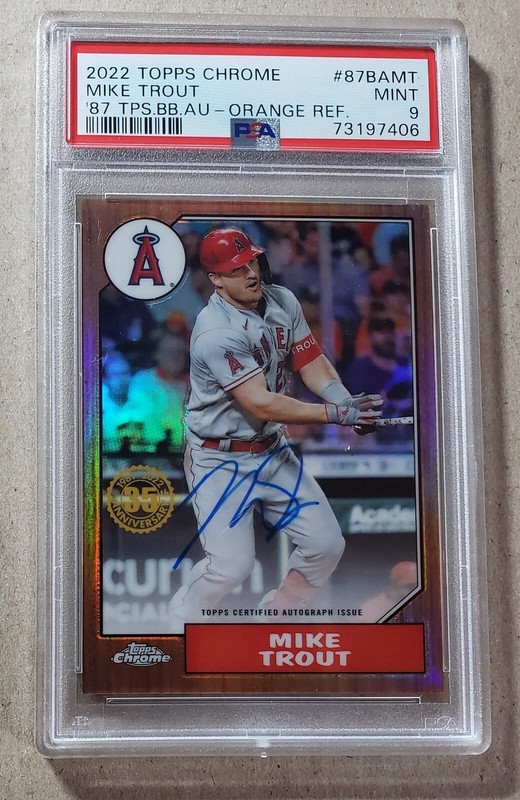 2022 Topps Chrome 1987 Design Orange Refractor Mike Trout Auto 25/25 PSA 9