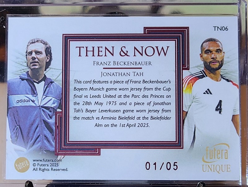 2025 Futera Unique Then & Now Beckenbauer, Tah 01/05 Game Worn Bayern Germany view 2