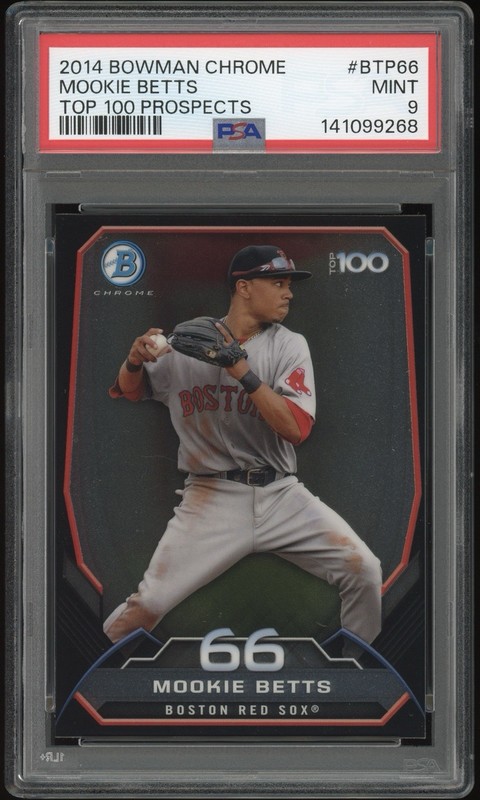 PSA 9 Mookie Betts 2014 Bowman Chrome #BTP66 Top 100 Prospects 66 Rookie RC