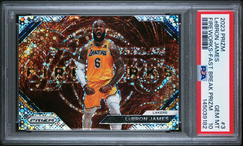 (PSA 10) 2023-24 Panini Prizm #3 LeBron James Fire Works Fast Break Prizm GEM