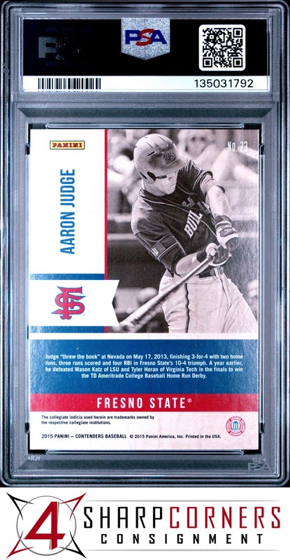 2015 PANINI CONTENDERS OLD SCHOOL COLORS #23 AARON JUDGE RC PSA 9 view 2