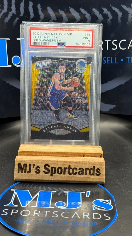 STEPHEN CURRY 2017 PANINI NAT. CON. VIP #36 GOLD WAVE PRIZM 3/15 PSA 9 POP 4