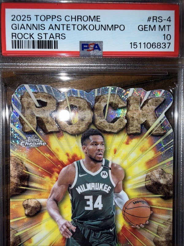 2025-26 Topps Chrome Giannis Antetokounmpo Rock Stars Case Hit SSP PSA 10 view 2