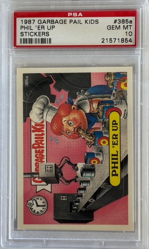 1987 TOPPS GARBAGE PAIL KIDS SERIES 10 385A PHIL'ER UP PSA 10 (854) CRACKED CASE