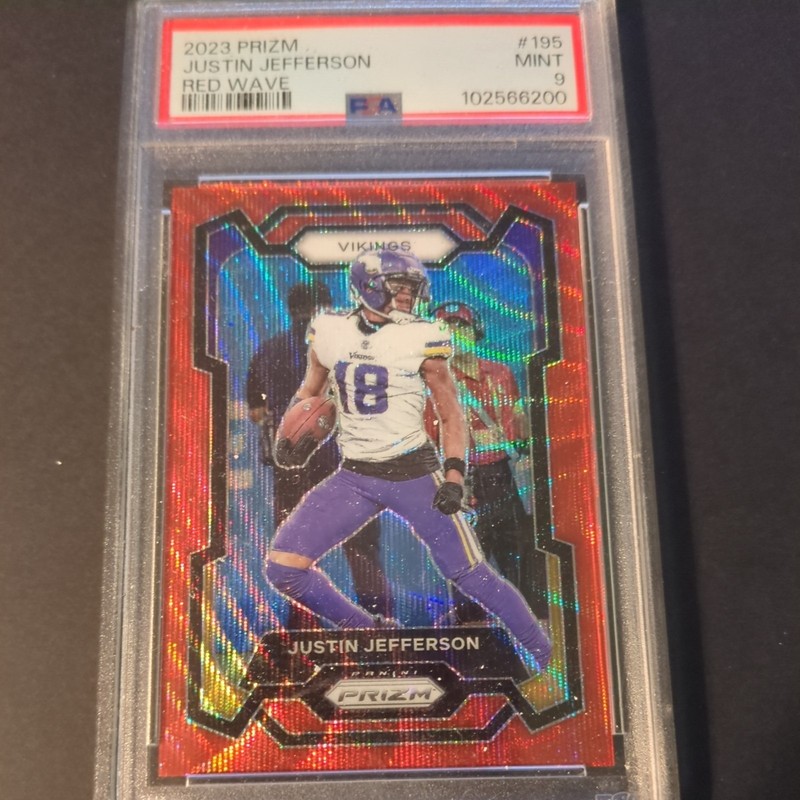 2023 Panini Prizm #195 Justin Jefferson Red Wave /149 Minnesota Vikings - PSA 9