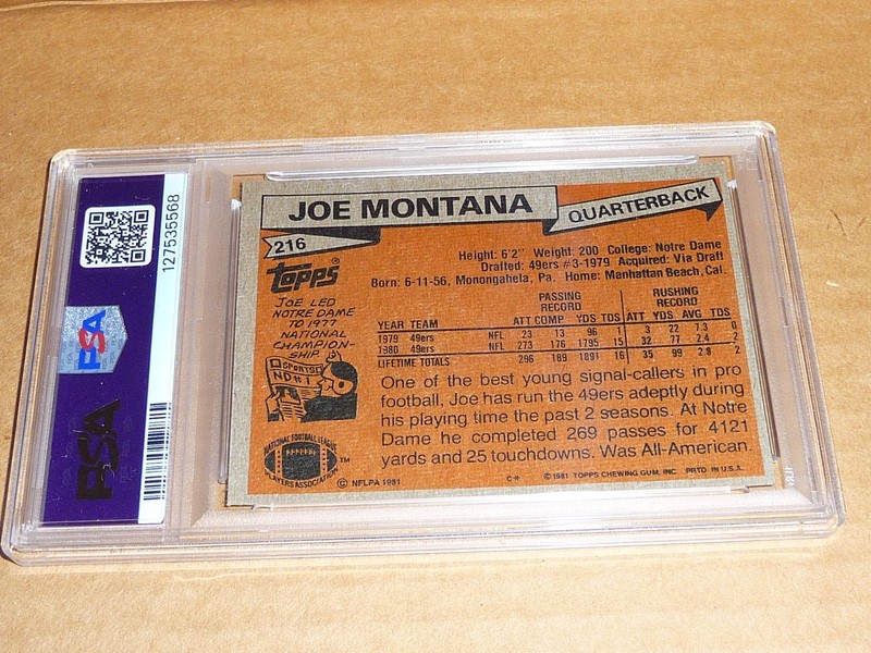 1981 Topps JOE MONTANA RC/ROOKIE 49ERS #216 PSA 7 NM view 2