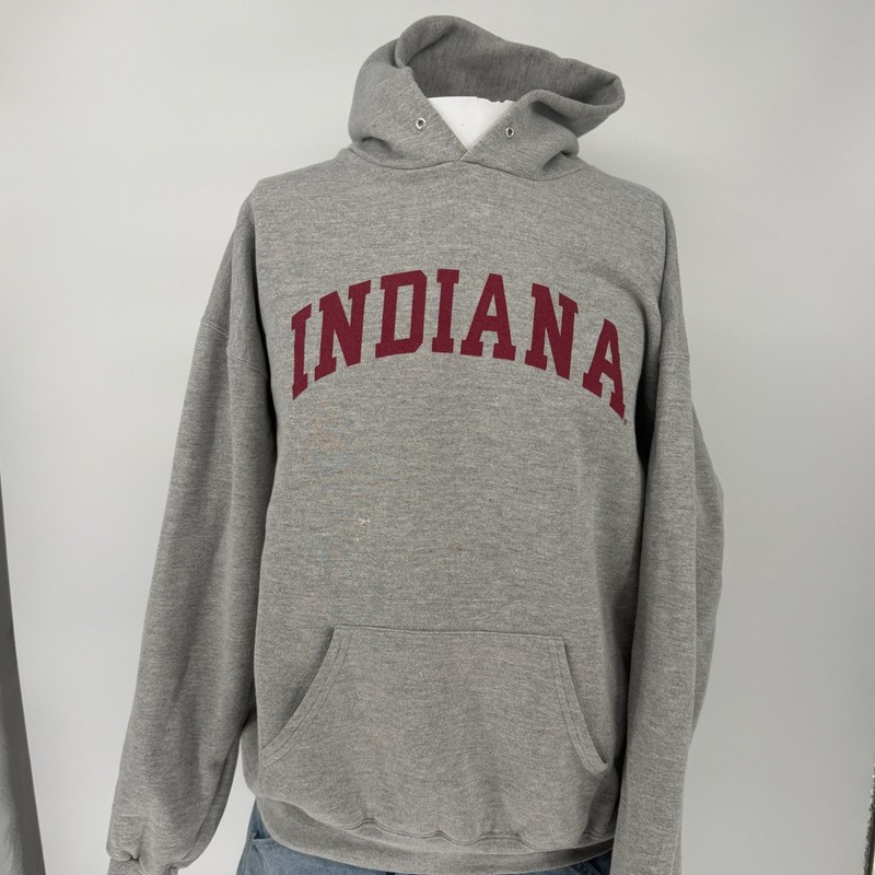Lee Heavyweight Indiana University Hoodie Grey Crimson Arched Logo Mens XL