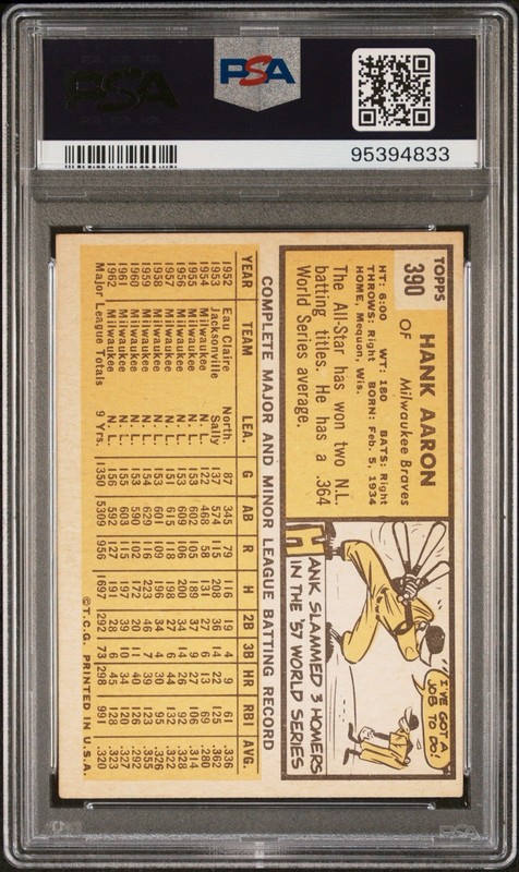 1963 Topps Hank Aaron #390 - PSA VG-EX 4 💎 view 2