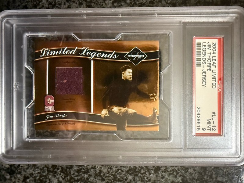 2004 LEAF LIMITED JIM THORPE GAME WORN PATCH JERSEY #44/50 LEGENDS HOF PSA 9 view 1