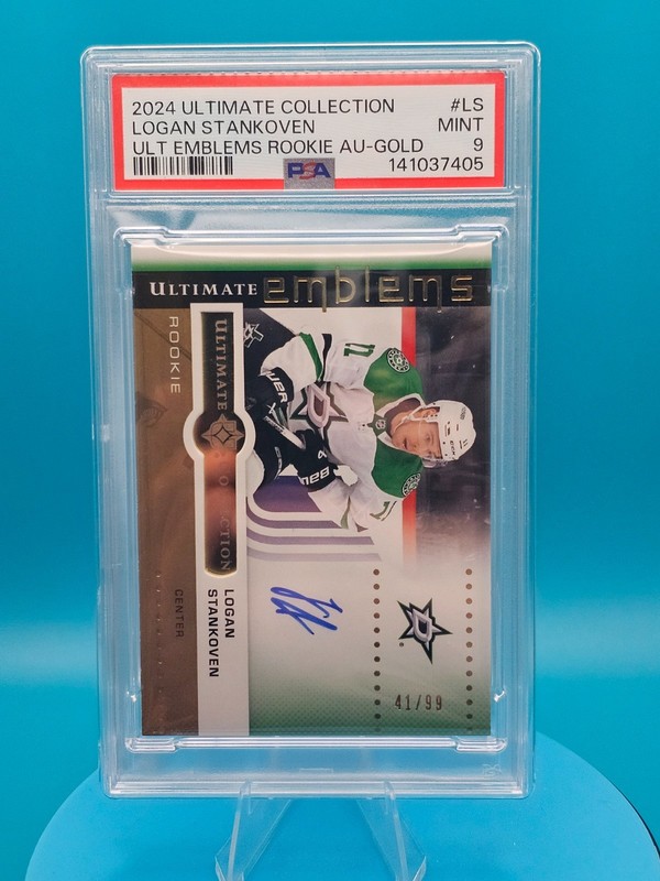 2024-25 Ultimate Collection Emblems Rookie Auto GOLD Logan Stankoven /99 PSA 9 view 1
